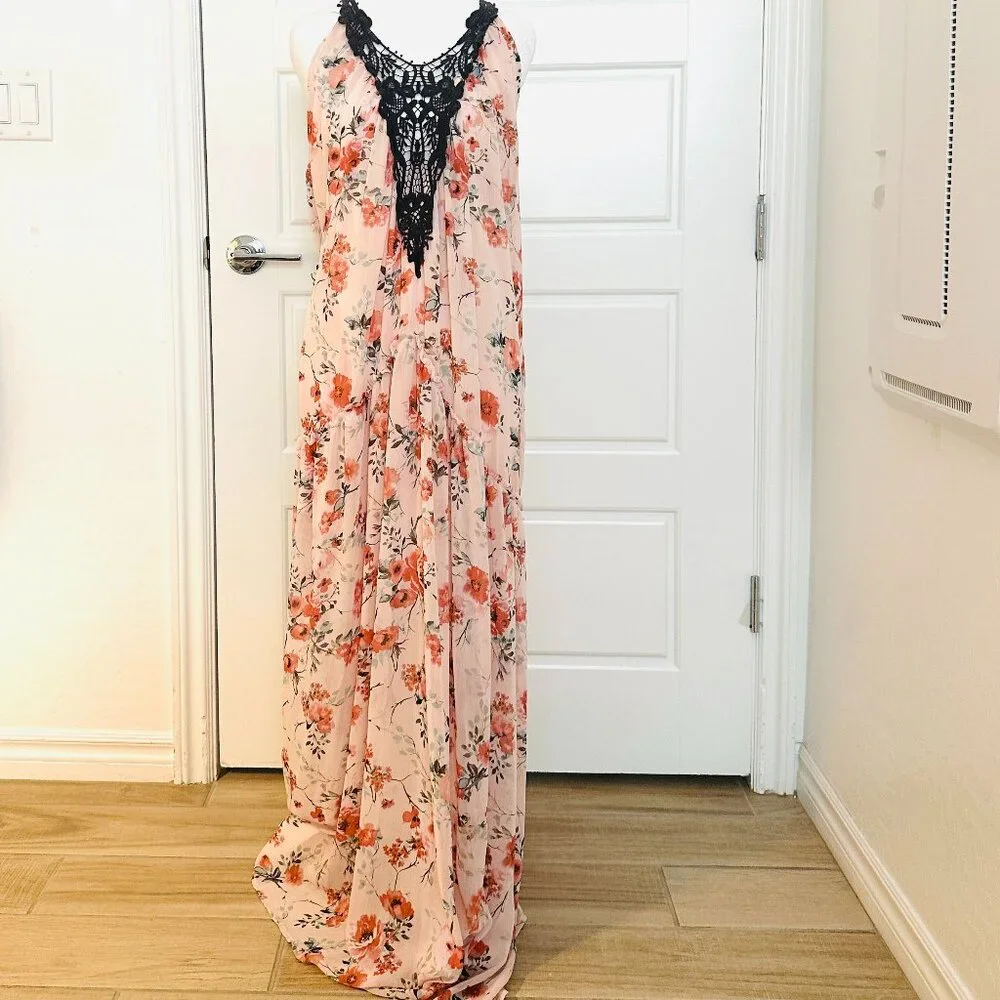 COCO + JAIMESON PINK CROCHET MAXI DRESS  MEDIUM - Picture 4 of 7